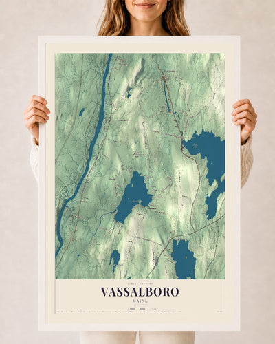Vassalboro, Maine map print - 24 x 36 white Ayous wood frame