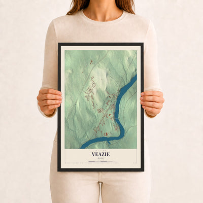 Veazie, Maine map print - 12 x 18 black Ayous wood frame