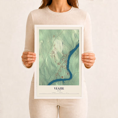 Veazie, Maine map print - 12 x 18 white Ayous wood frame