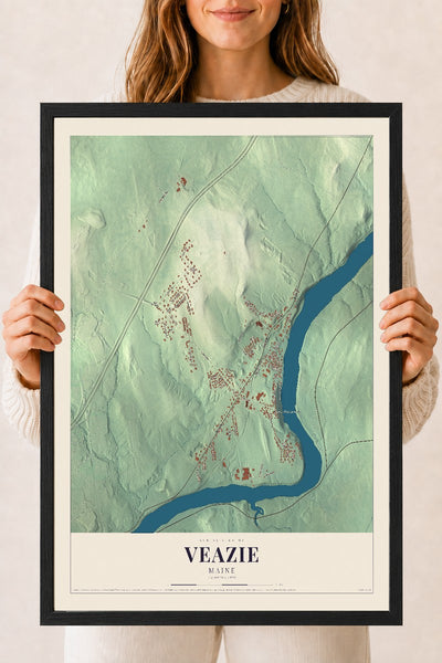 Veazie, Maine map print - 18 x 24 black Ayous wood frame