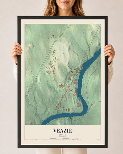 Veazie, Maine map print - 24 x 36 black Ayous wood frame