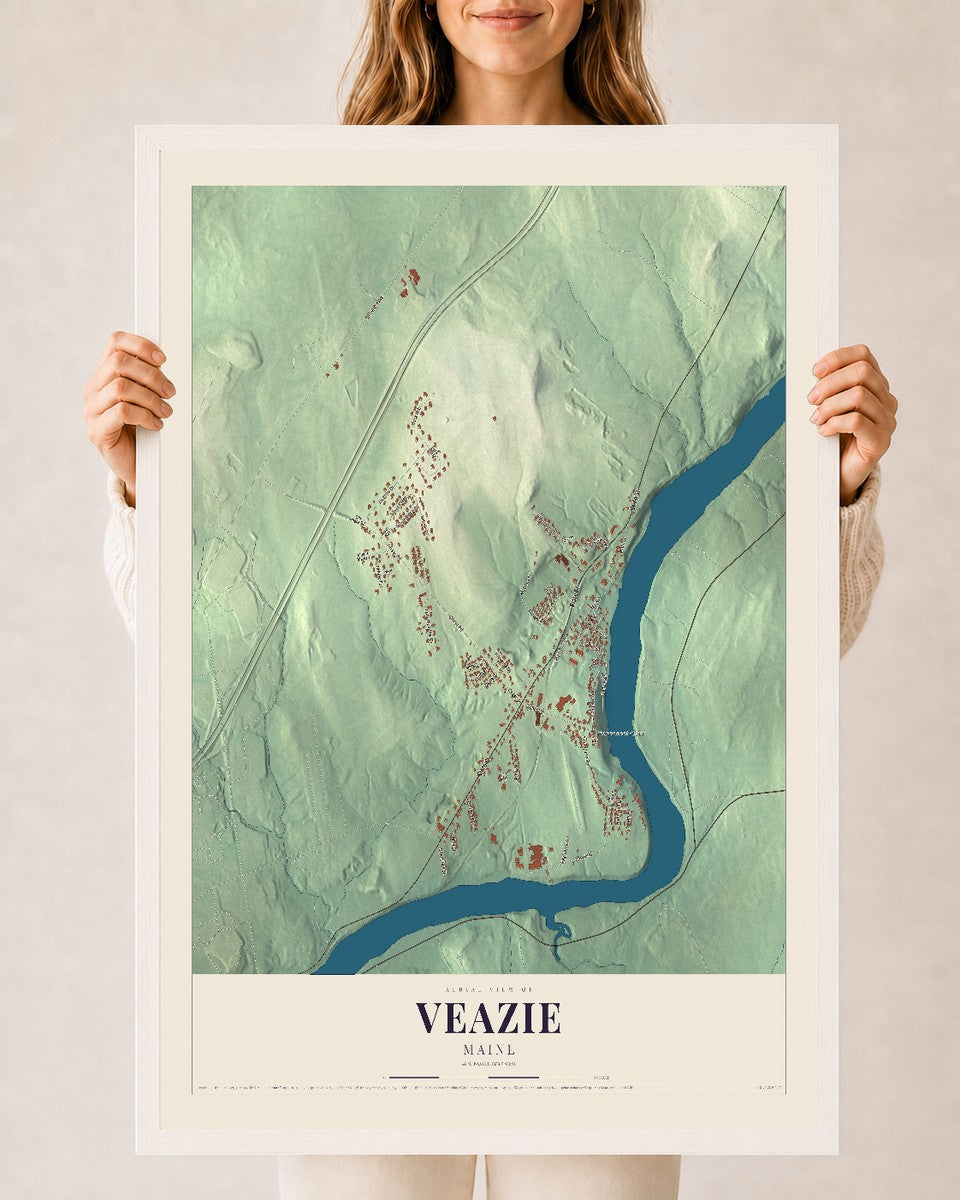 Veazie, Maine map print - 24 x 36 white Ayous wood frame