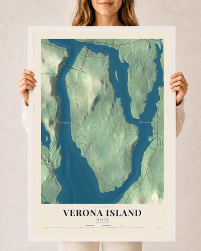 Verona Island, Maine map print - 24 x 36 white Ayous wood frame