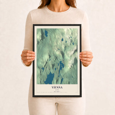 Vienna, Maine map print - 12 x 18 black Ayous wood frame