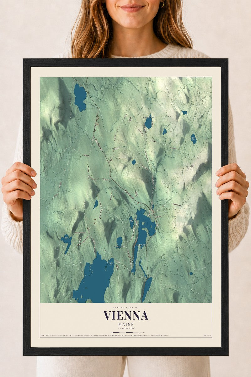 Vienna, Maine map print - 18 x 24 black Ayous wood frame