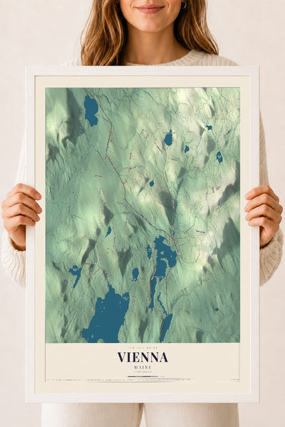 Vienna, Maine map print - 18 x 24 white Ayous wood frame