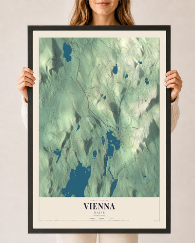 Vienna, Maine map print - 24 x 36 black Ayous wood frame