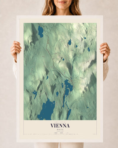 Vienna, Maine map print - 24 x 36 white Ayous wood frame
