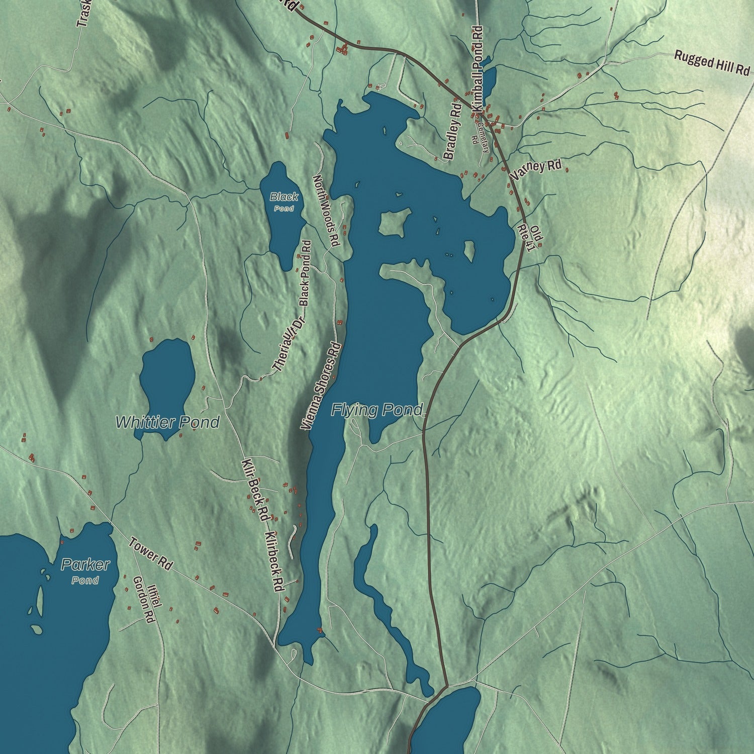 Terrain and local geography detail from the Vienna, Maine map