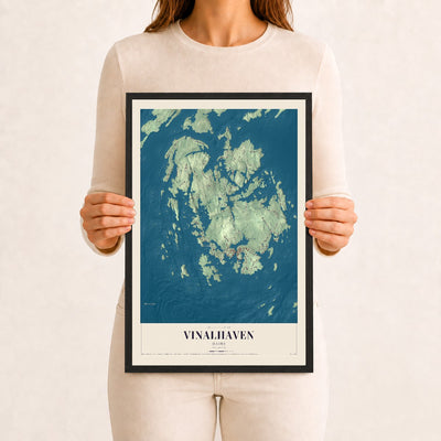 Vinalhaven, Maine map print - 12 x 18 black Ayous wood frame