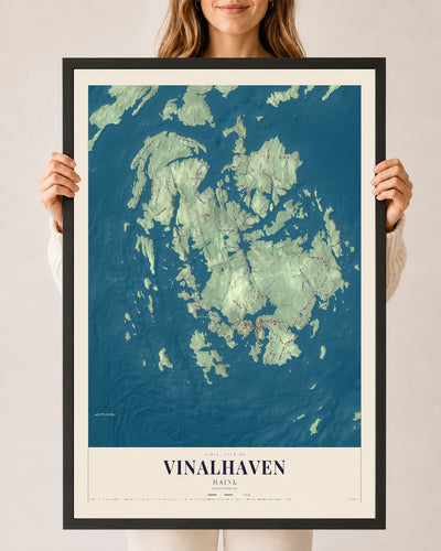 Vinalhaven, Maine map print - 24 x 36 black Ayous wood frame