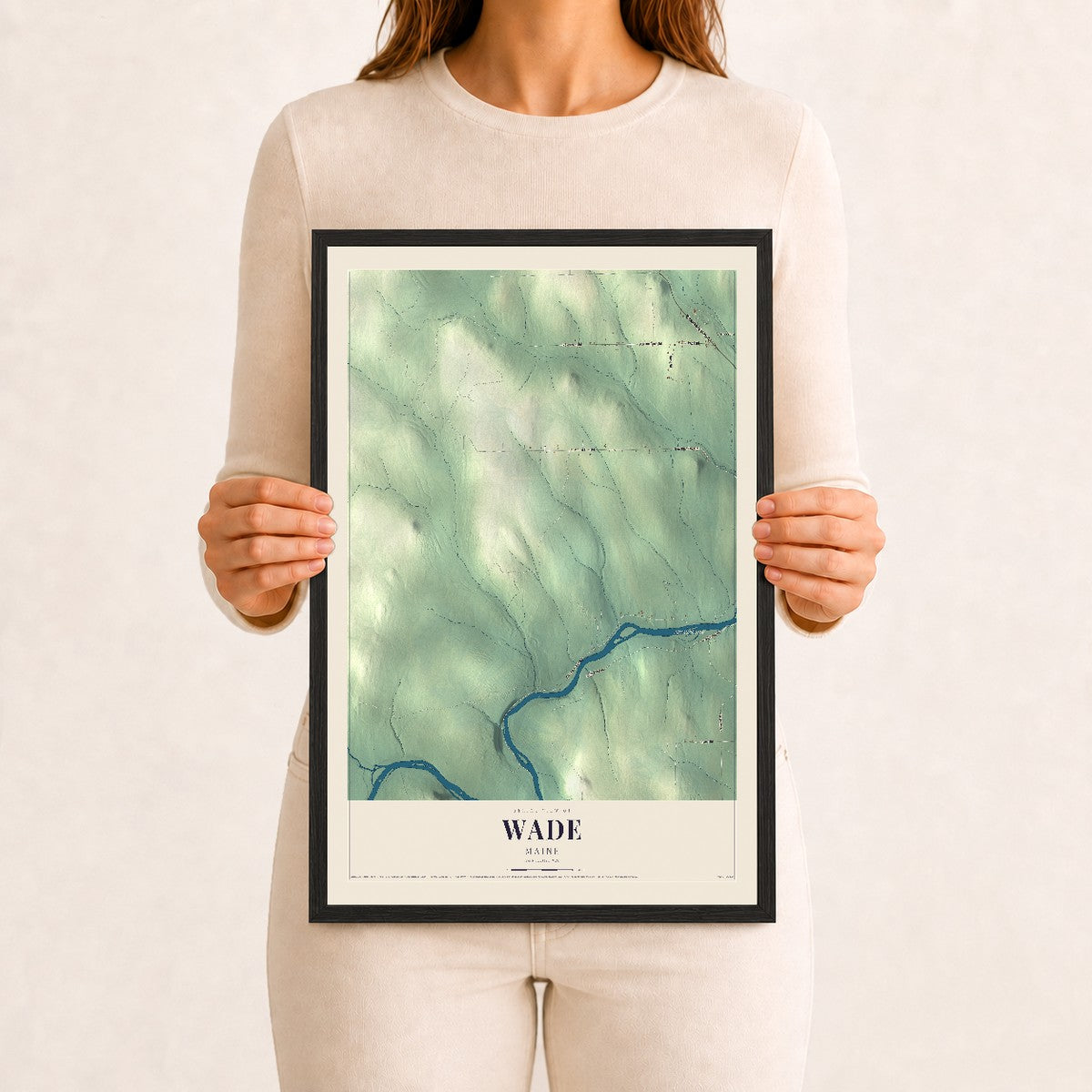 Wade, Maine map print - 12 x 18 black Ayous wood frame