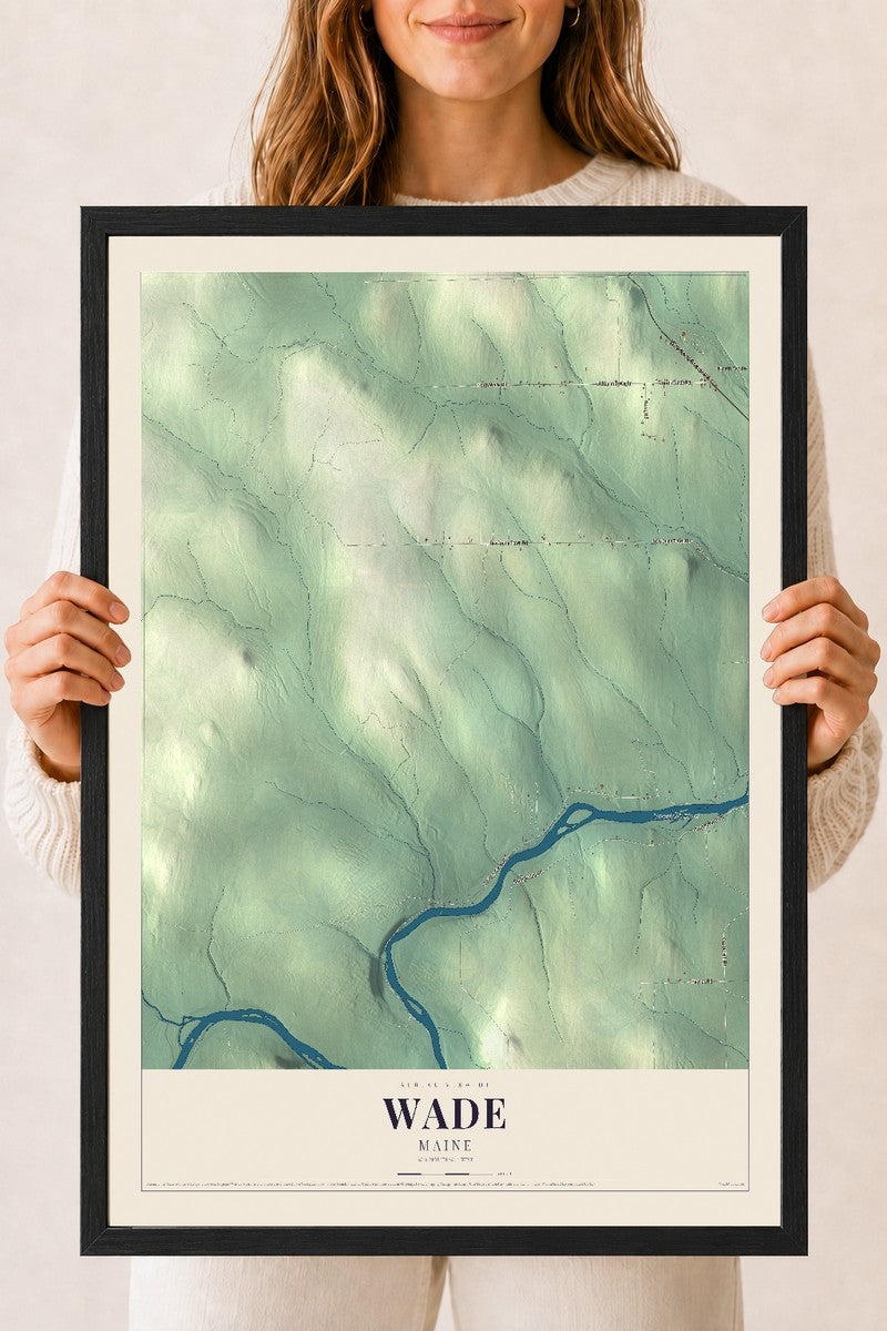 Wade, Maine map print - 18 x 24 black Ayous wood frame