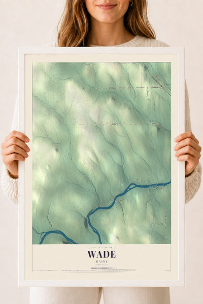 Wade, Maine map print - 18 x 24 white Ayous wood frame
