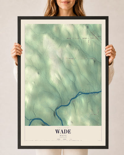 Wade, Maine map print - 24 x 36 black Ayous wood frame