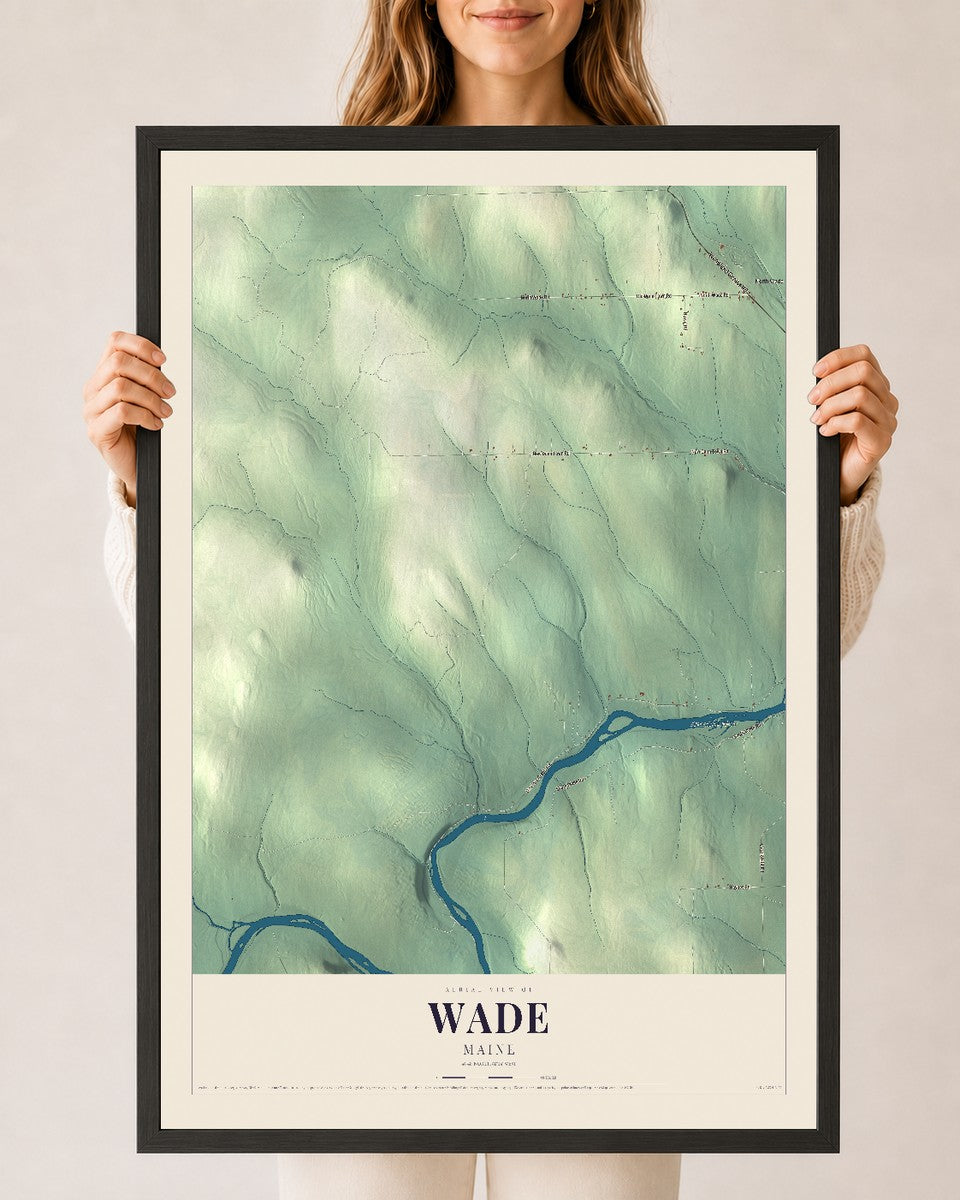 Wade, Maine map print - 24 x 36 black Ayous wood frame