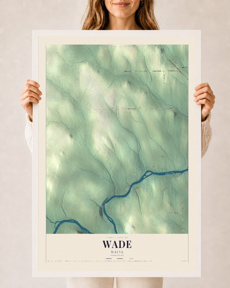 Wade, Maine map print - 24 x 36 white Ayous wood frame