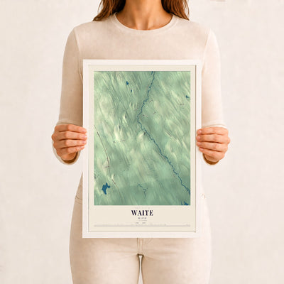 Waite, Maine map print - 12 x 18 white Ayous wood frame