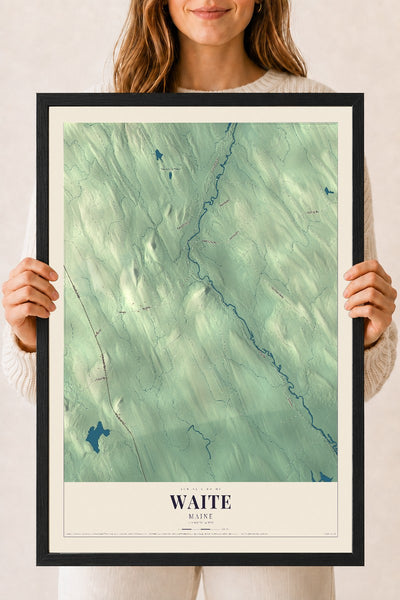 Waite, Maine map print - 18 x 24 black Ayous wood frame
