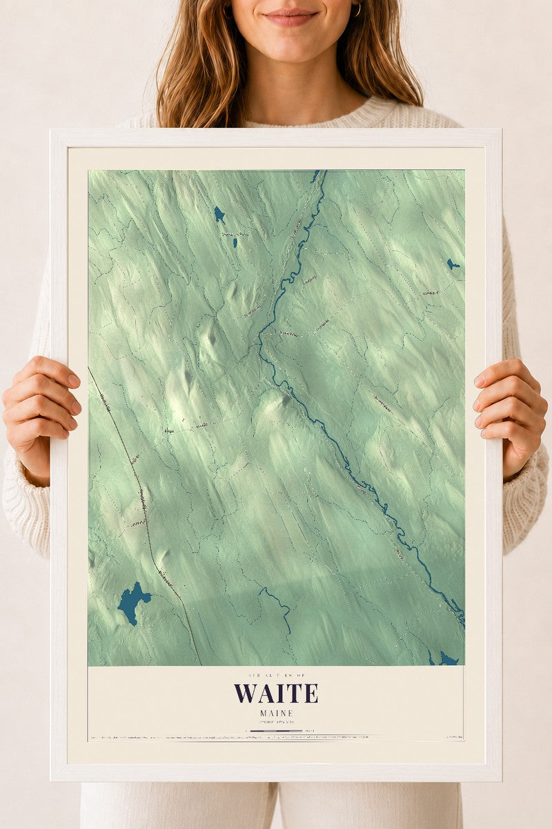 Waite, Maine map print - 18 x 24 white Ayous wood frame