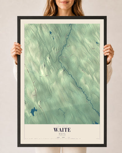Waite, Maine map print - 24 x 36 black Ayous wood frame