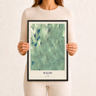 Waldo, Maine map print - 12 x 18 black Ayous wood frame