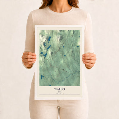 Waldo, Maine map print - 12 x 18 white Ayous wood frame