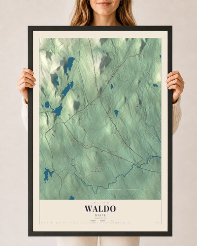 Waldo, Maine map print - 24 x 36 black Ayous wood frame