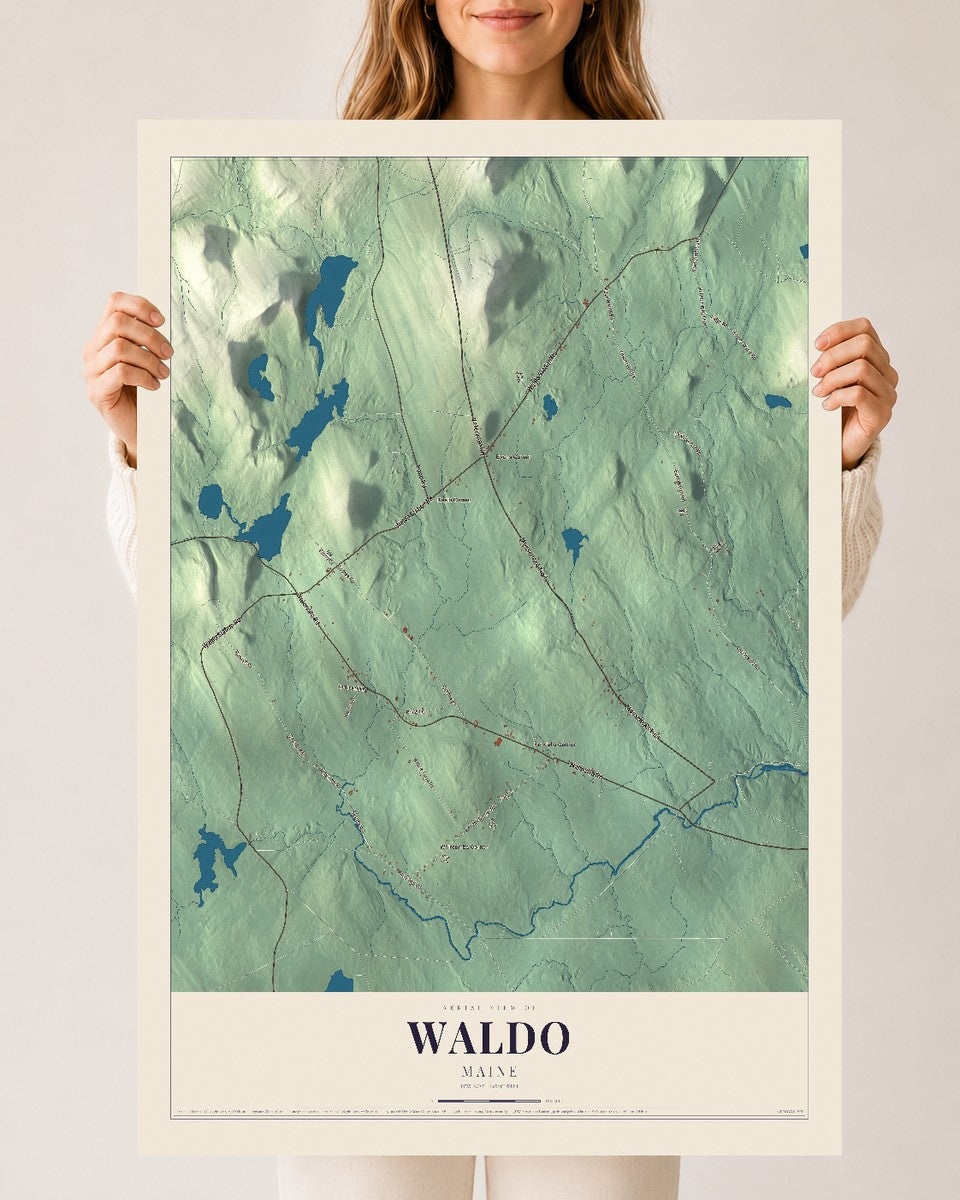 Waldo, Maine map print - 24 x 36 archival matte print
