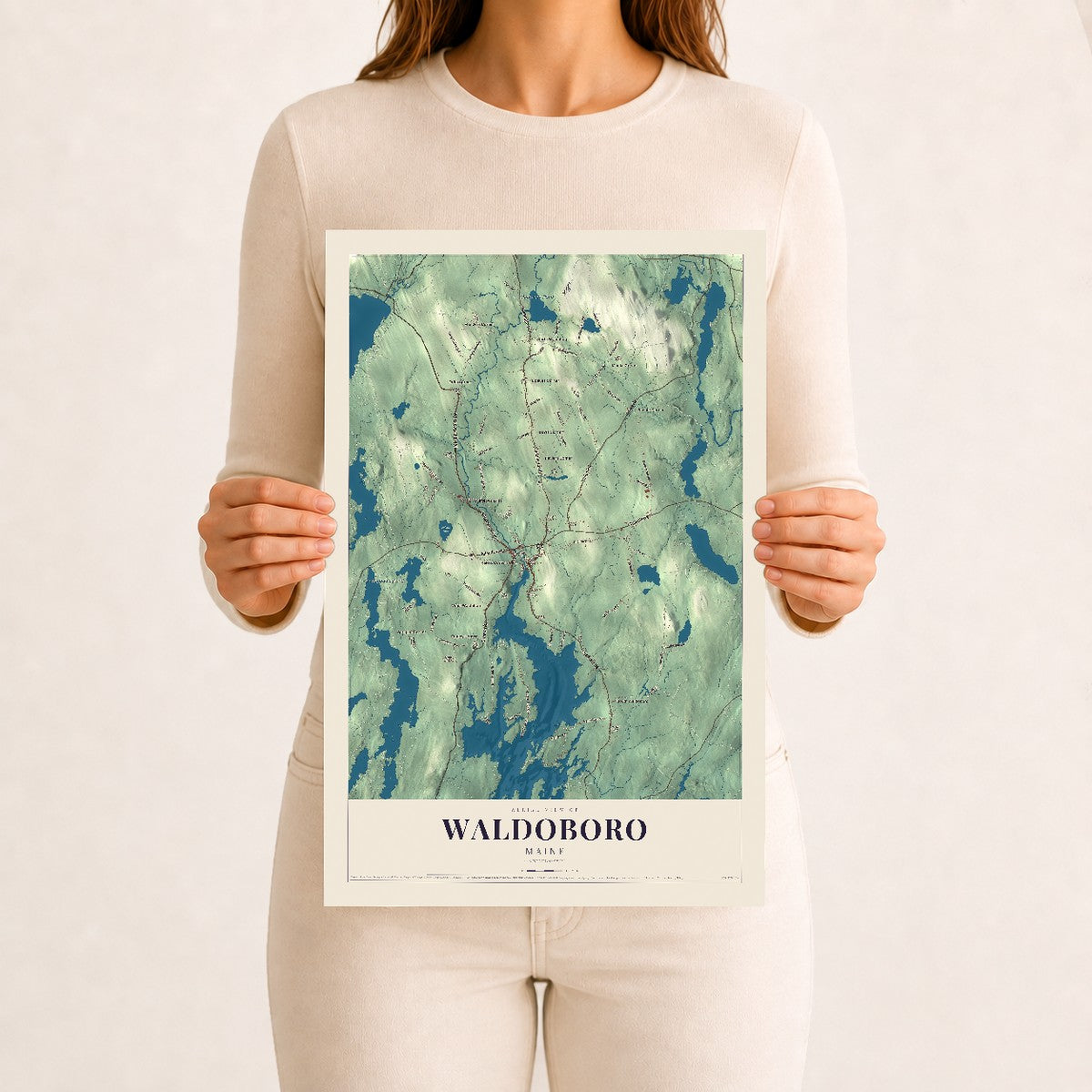 Waldoboro, Maine map print - 12 x 18 archival matte print