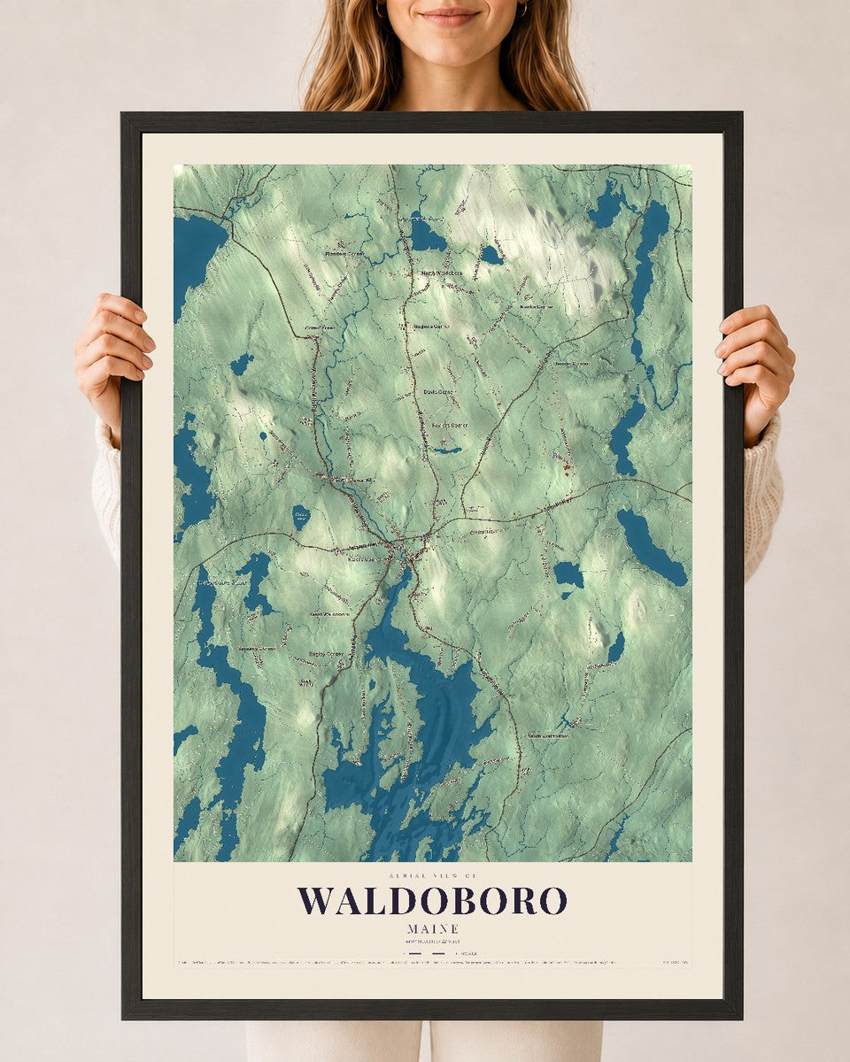 Waldoboro, Maine map print - 24 x 36 black Ayous wood frame