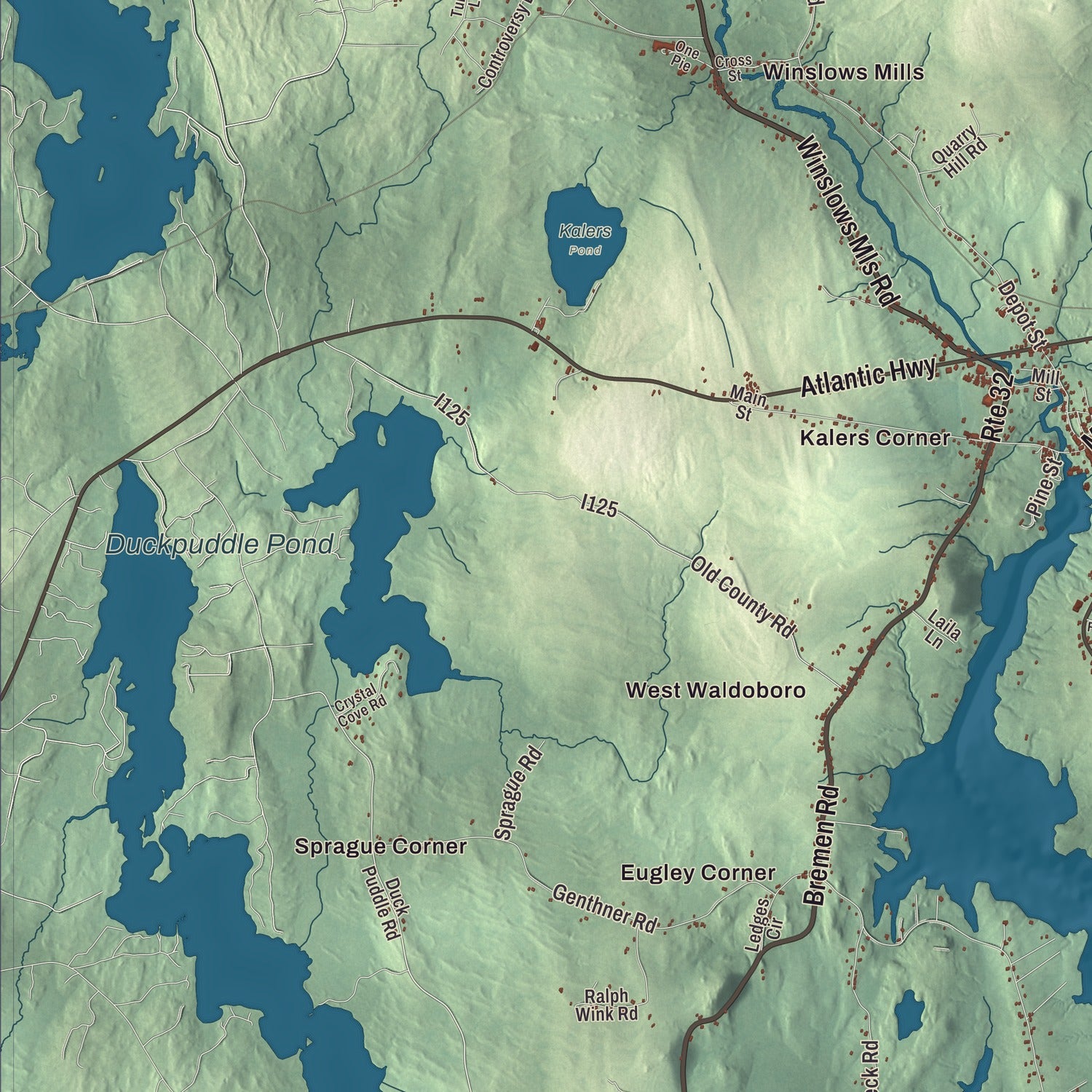 Terrain and local geography detail from the Waldoboro, Maine map