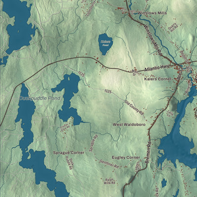 Terrain and local geography detail from the Waldoboro, Maine map