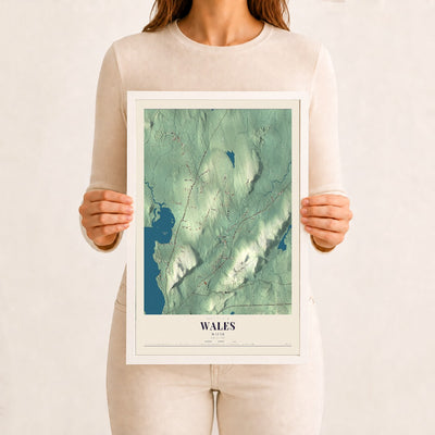 Wales, Maine map print - 12 x 18 white Ayous wood frame