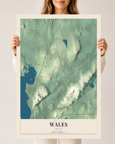 Wales, Maine map print - 24 x 36 archival matte print
