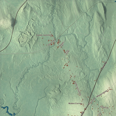 Terrain and local geography detail from the Wales, Maine map