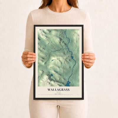 Wallagrass, Maine map print - 12 x 18 black Ayous wood frame