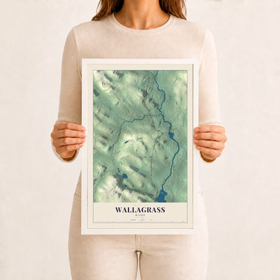 Wallagrass, Maine map print - 12 x 18 white Ayous wood frame