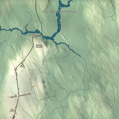 Terrain and local geography detail from the Waltham, Maine map