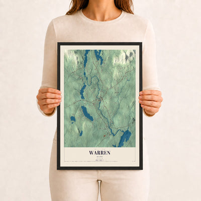 Warren, Maine map print - 12 x 18 black Ayous wood frame