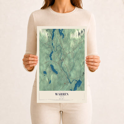 Warren, Maine map print - 12 x 18 archival matte print