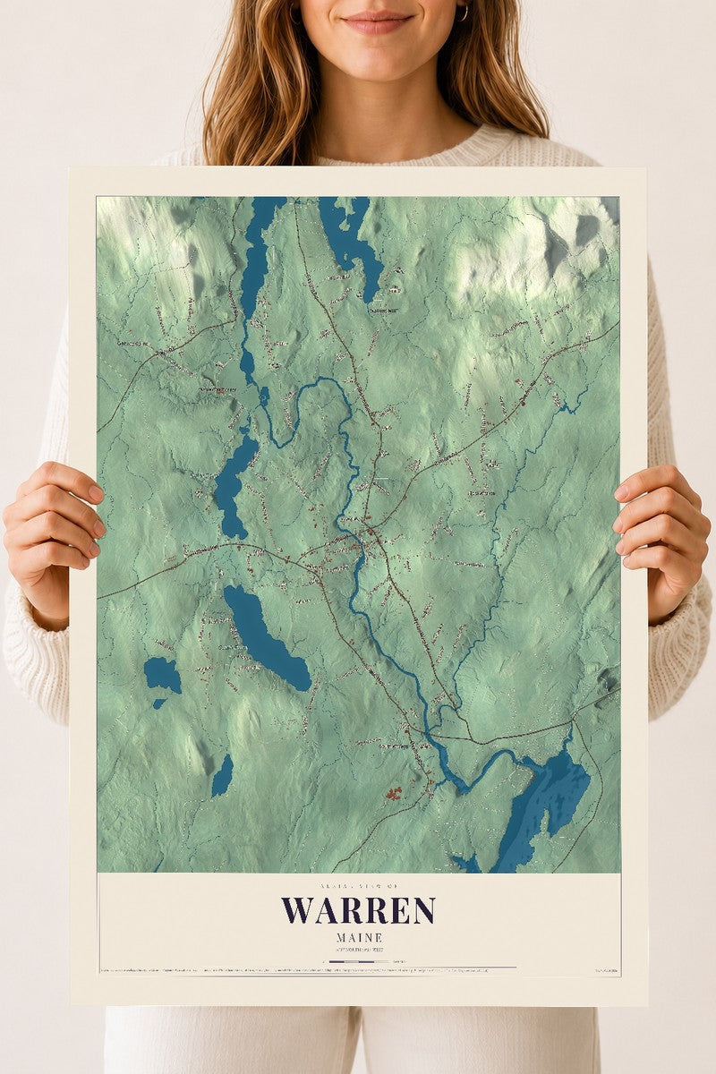 Warren, Maine map print - 18 x 24 archival matte print