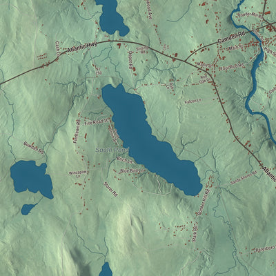 Terrain and local geography detail from the Warren, Maine map