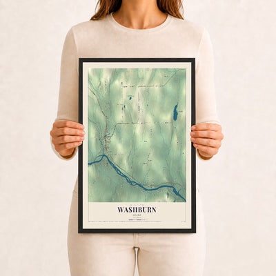 Washburn, Maine map print - 12 x 18 black Ayous wood frame