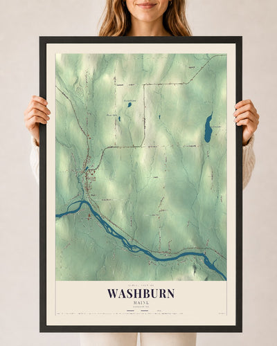 Washburn, Maine map print - 24 x 36 black Ayous wood frame