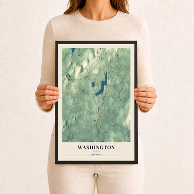 Washington, Maine map print - 12 x 18 black Ayous wood frame