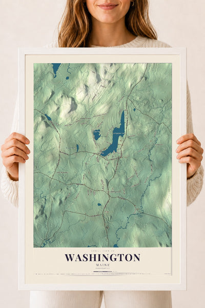 Washington, Maine map print - 18 x 24 white Ayous wood frame