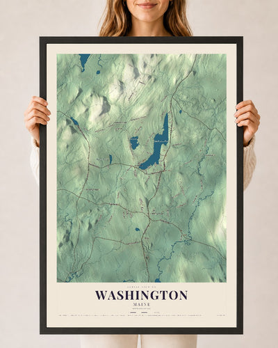 Washington, Maine map print - 24 x 36 black Ayous wood frame