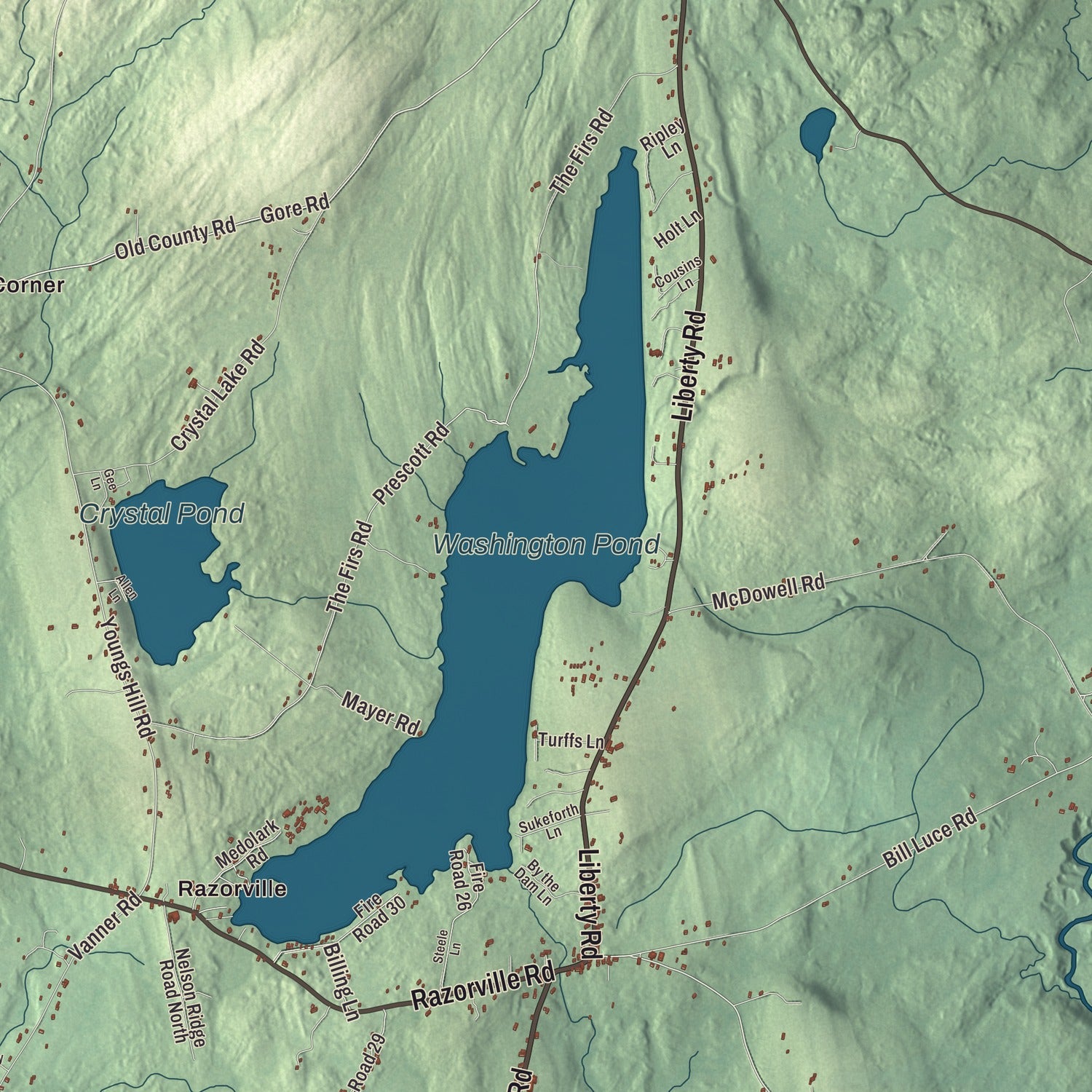 Terrain and local geography detail from the Washington, Maine map