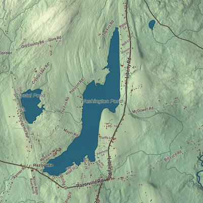 Terrain and local geography detail from the Washington, Maine map